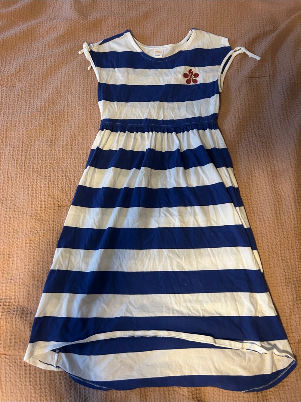Girls Navy and White Striped Casual Dress